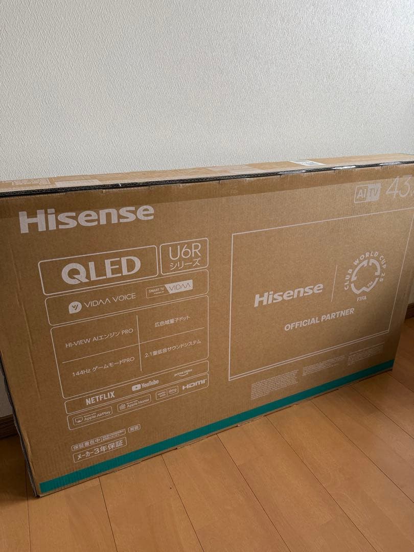 新品未開封Hisenseハイセンス4K 広色域量子ドット液晶倍速43U6R