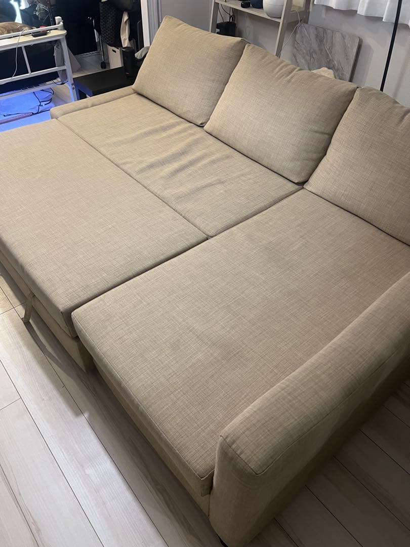 ベージュ L字型ソファ 収納付き