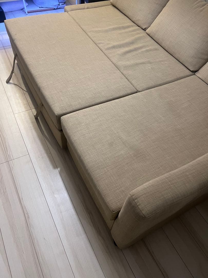 ベージュ L字型ソファ 収納付き