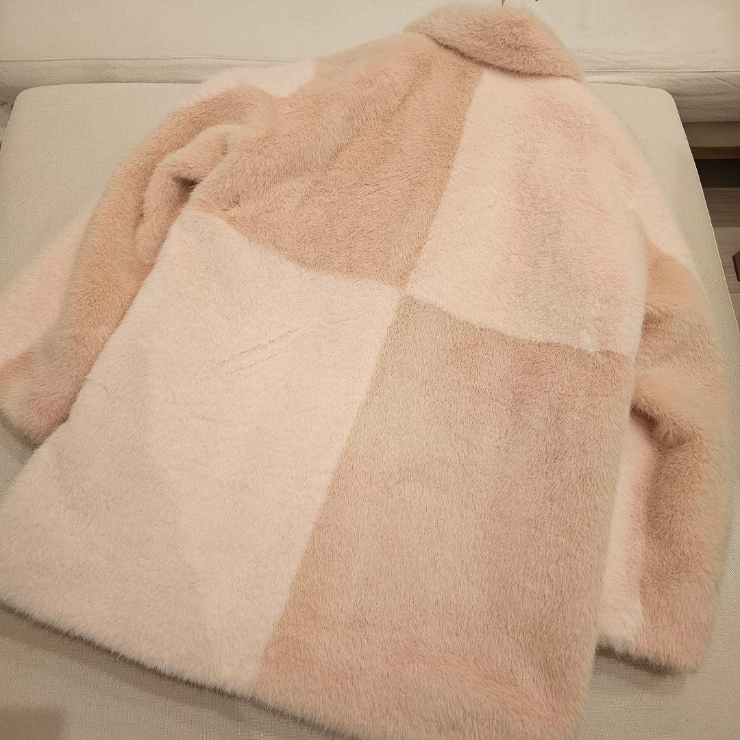 【2/21発送】FURFUR パッチワークエコファーミドルコート ピンク