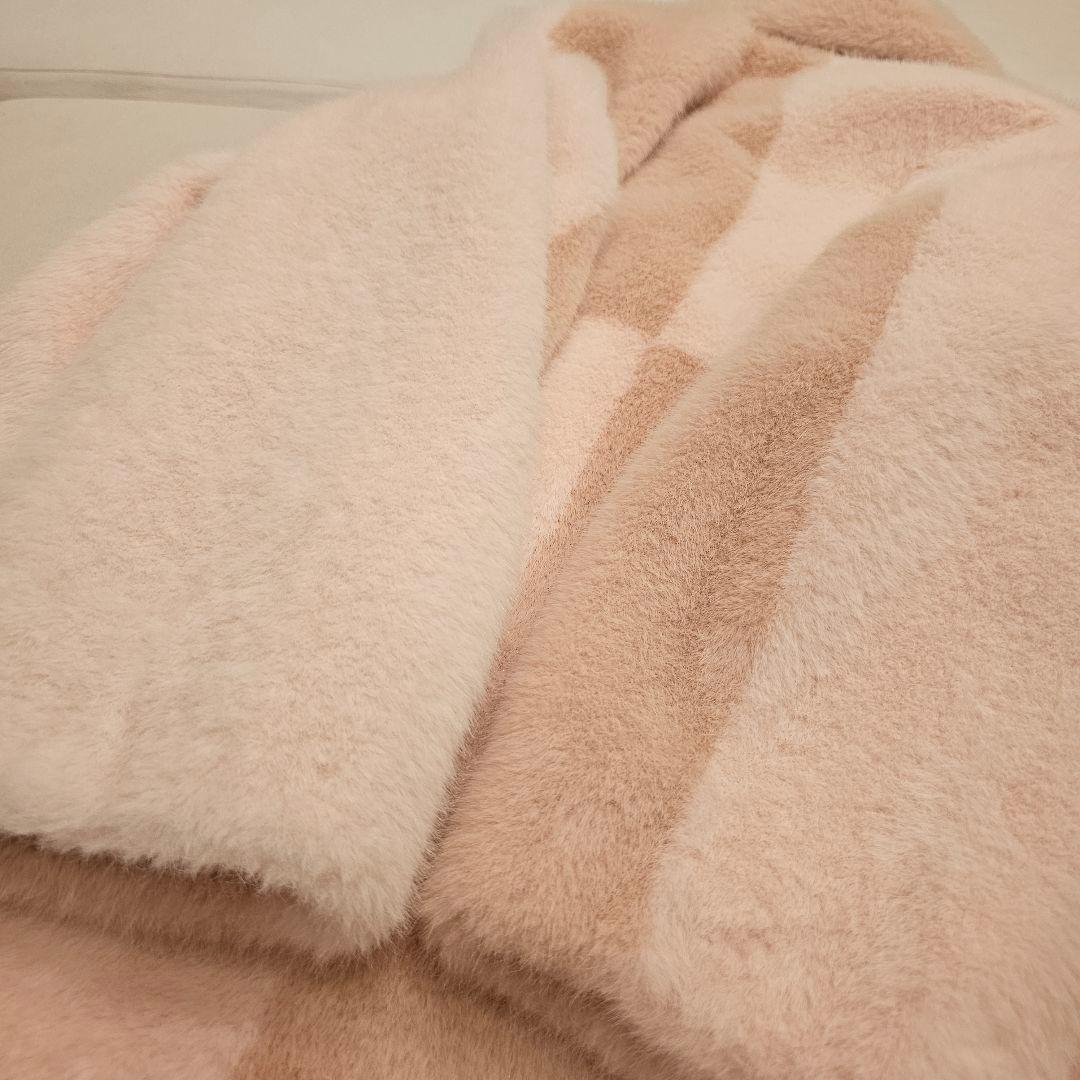 【2/21発送】FURFUR パッチワークエコファーミドルコート ピンク