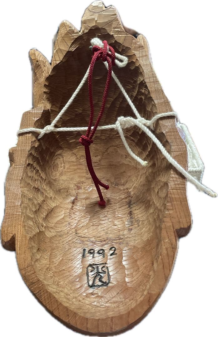 木彫り手彫り　肥松　風神雷神　怒り面