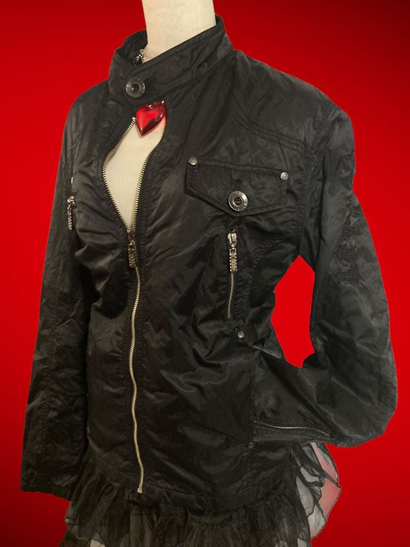 y2k刺繍ドクロ英字フェアリーグランジライダースパンクロックミリタリー黒ゴシック