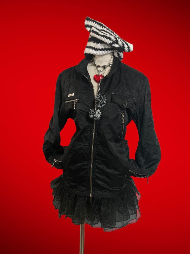 y2k刺繍ドクロ英字フェアリーグランジライダースパンクロックミリタリー黒ゴシック