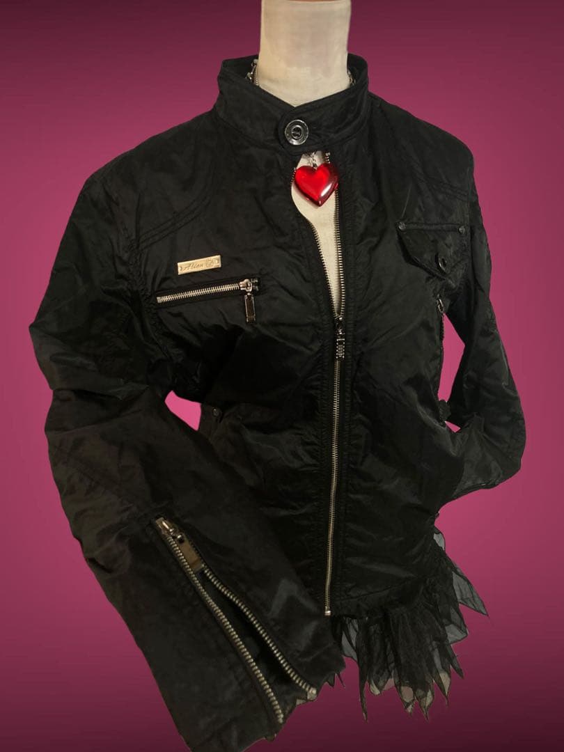 y2k刺繍ドクロ英字フェアリーグランジライダースパンクロックミリタリー黒ゴシック