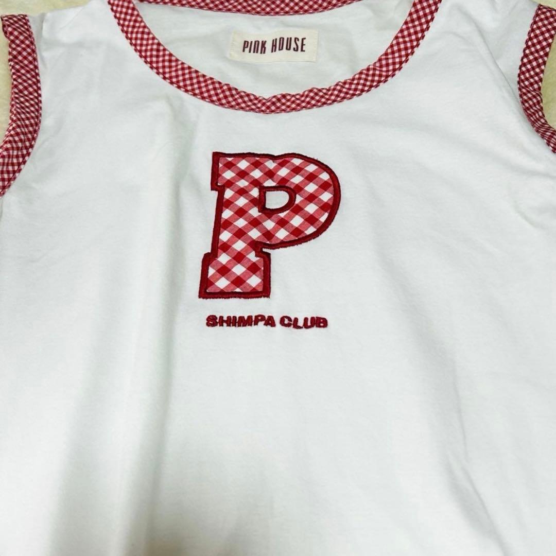 ピンクハウス 日本製 未使用 ギンガムチェック ロゴ チュニックカットソーP42