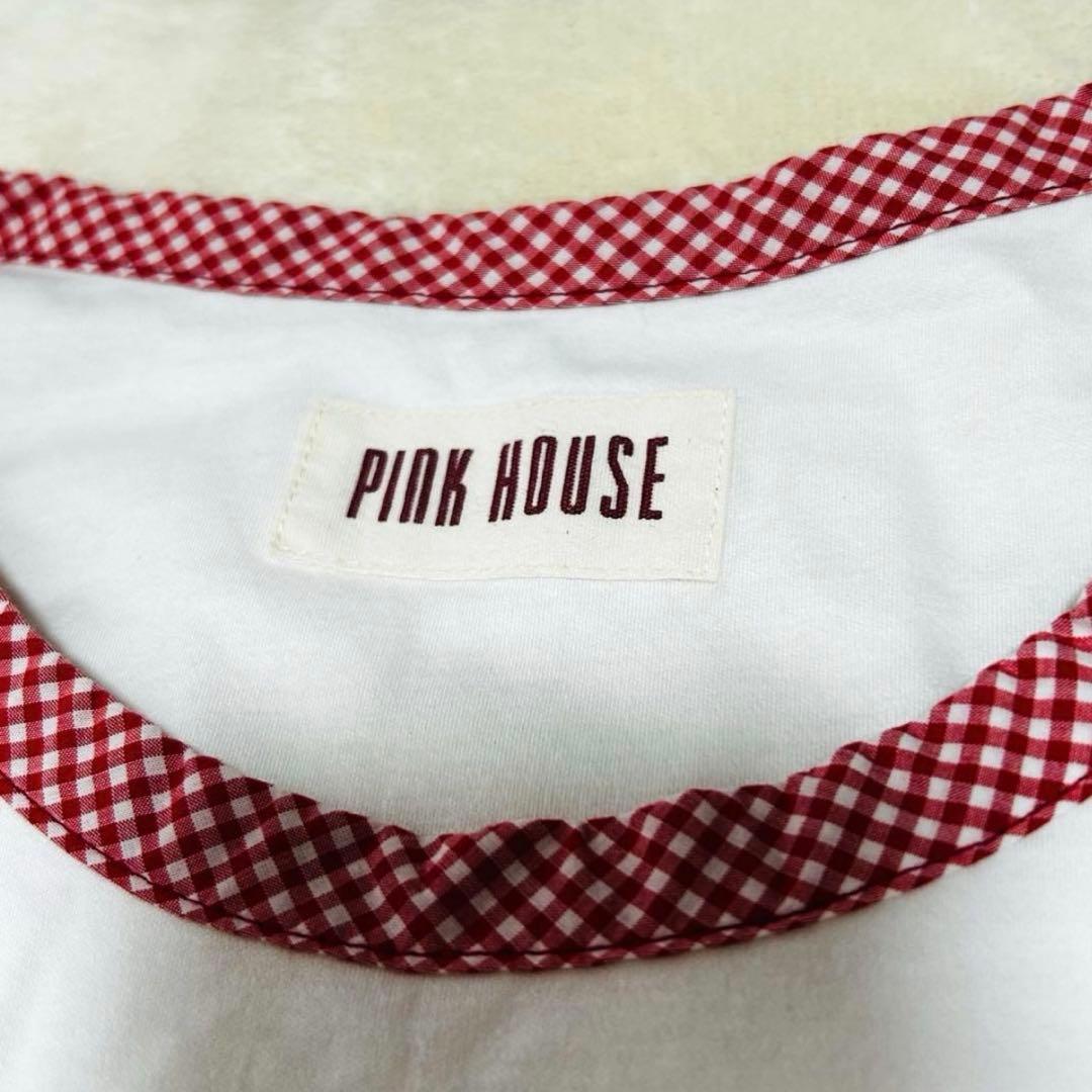 ピンクハウス 日本製 未使用 ギンガムチェック ロゴ チュニックカットソーP42