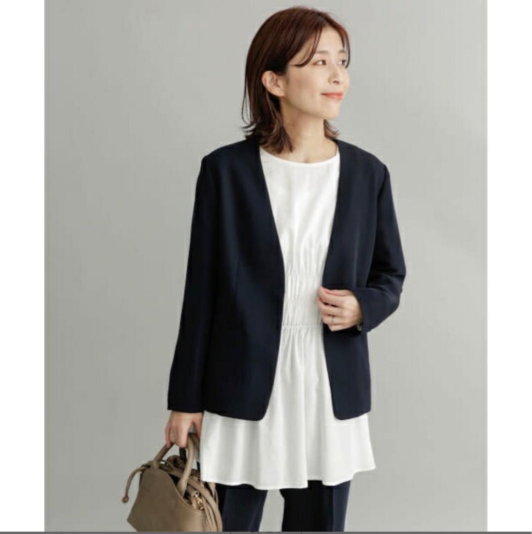 極美品 アーバンリサーチドアーズ ノーカラー Vネックジャケット 濃紺 1