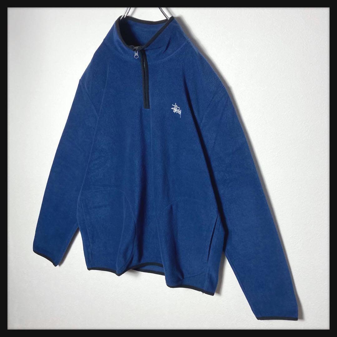 【希少モデル】ステューシー ワンポイント刺繍ロゴ ハーフジップフリース 入手困難