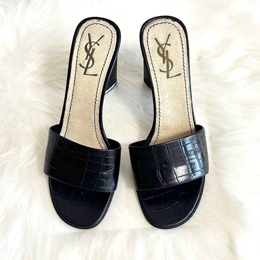 未使用級✨イヴ・サンローラン ミュール パンプス ヒール クロコ イタリア製