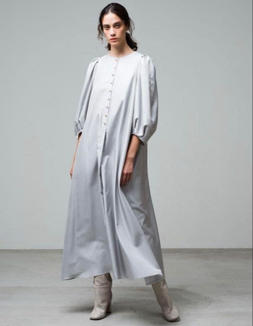 め*ー様 ebure シルクヘリンボーン ボリュームスリーブ　ロングワンピース