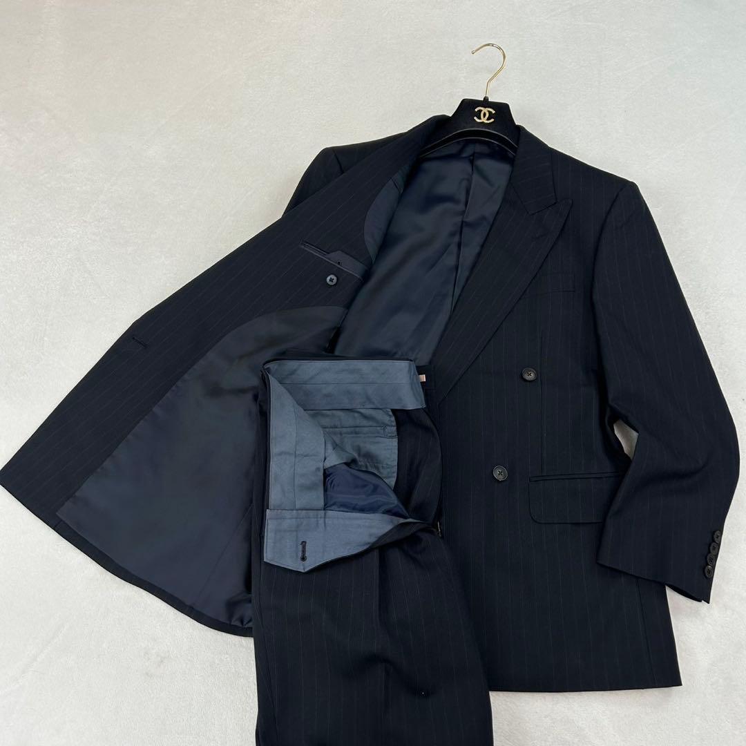 K613 L バーバリーロンドン ダブル 肩パット スーツ上下 ネイビー メンズ