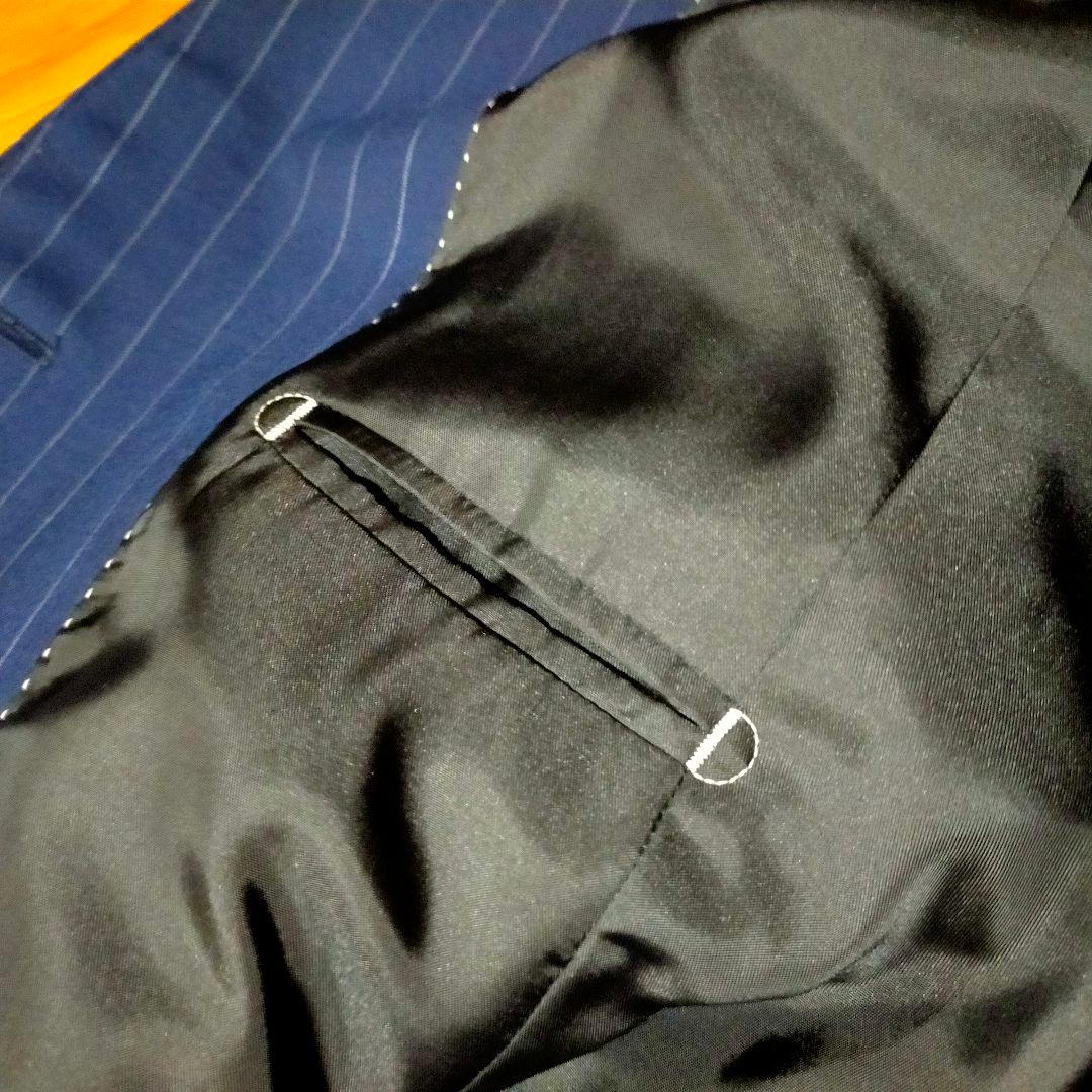 冬物美品3点セット細身ネイビー ピンストライプ スーツジャケット+スラックス2本