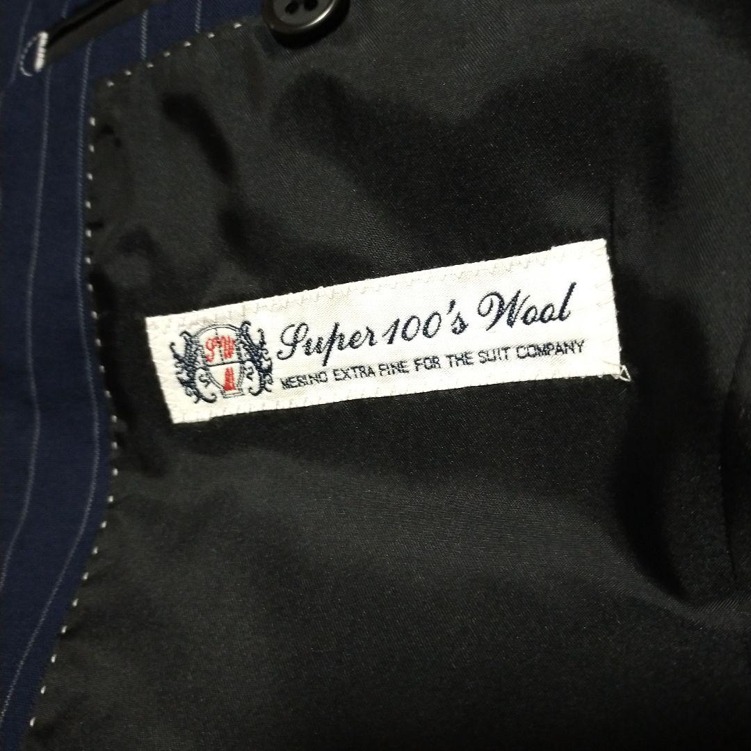 冬物美品3点セット細身ネイビー ピンストライプ スーツジャケット+スラックス2本