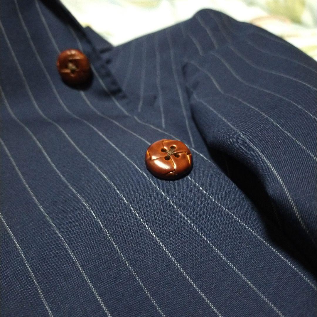 冬物美品3点セット細身ネイビー ピンストライプ スーツジャケット+スラックス2本