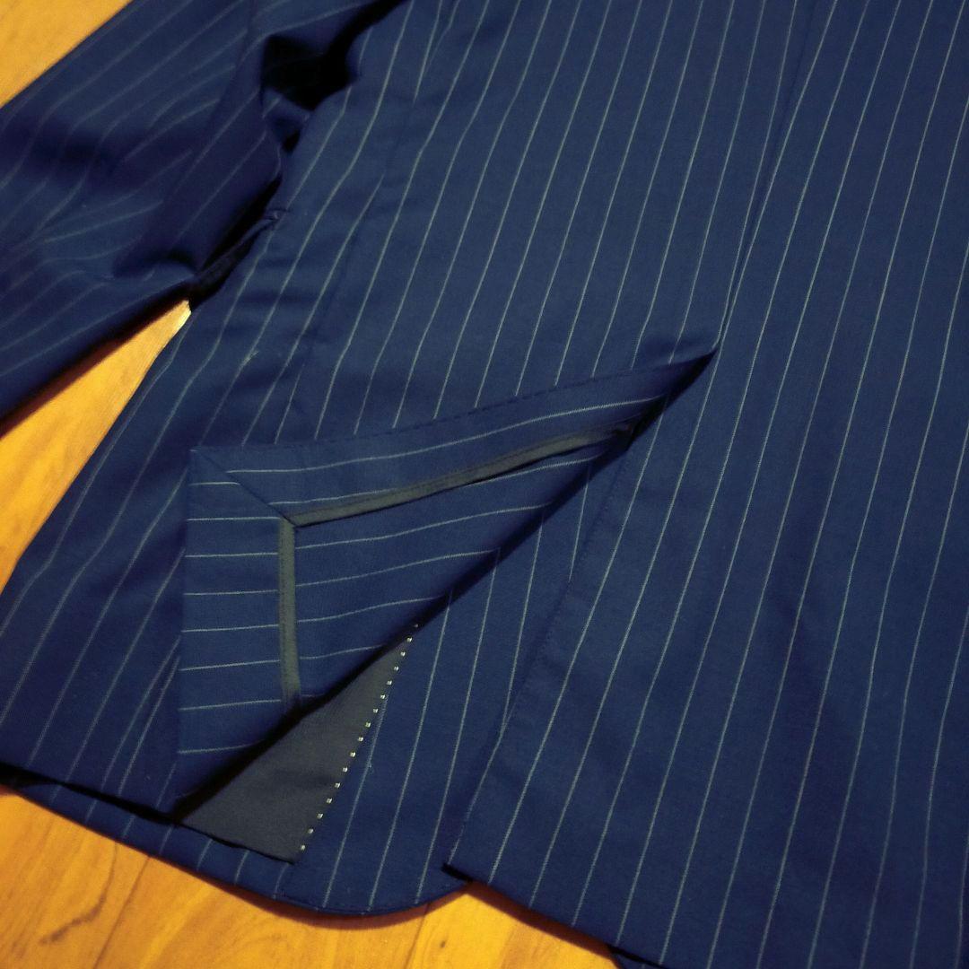 冬物美品3点セット細身ネイビー ピンストライプ スーツジャケット+スラックス2本