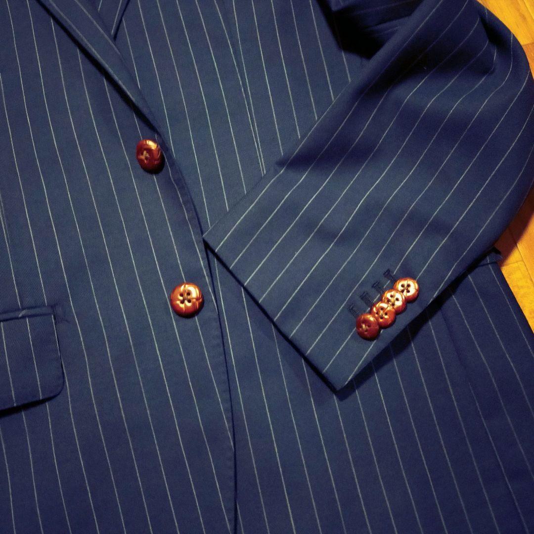 冬物美品3点セット細身ネイビー ピンストライプ スーツジャケット+スラックス2本