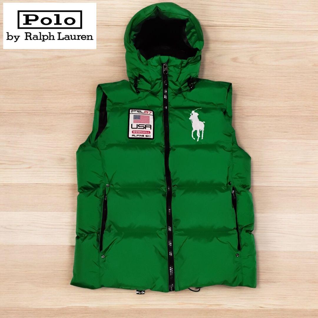 ポロバイラルフローレン フード付きダウンベスト ビッグポニー メンズS 星条旗