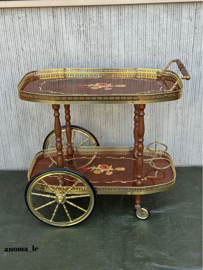 【キッチンワゴン】イタリア　木製　象嵌細工　サービスワゴン　綺麗です◎