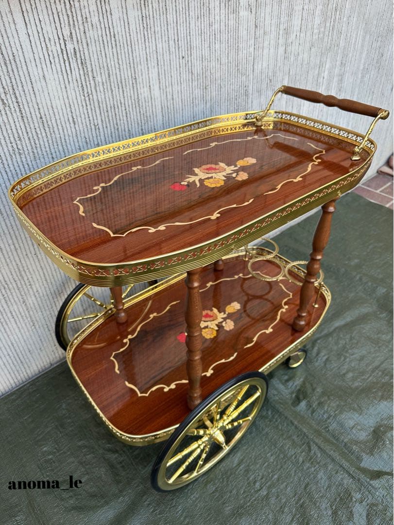 【キッチンワゴン】イタリア　木製　象嵌細工　サービスワゴン　綺麗です◎