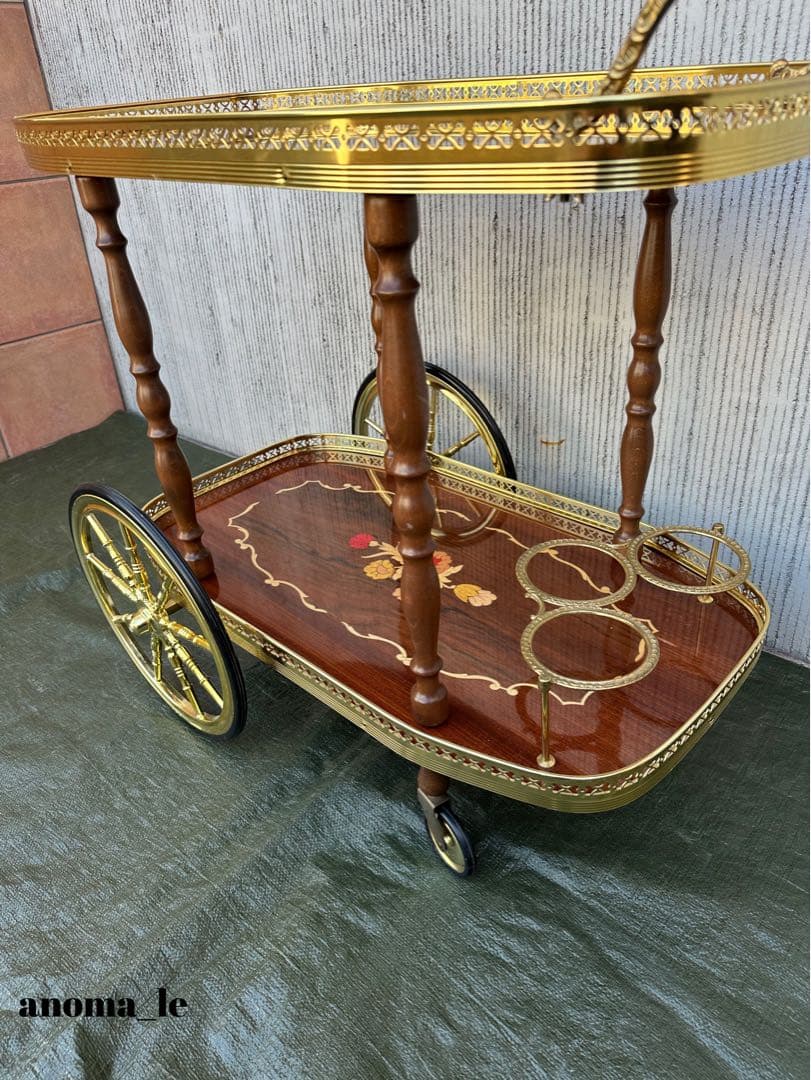 【キッチンワゴン】イタリア　木製　象嵌細工　サービスワゴン　綺麗です◎