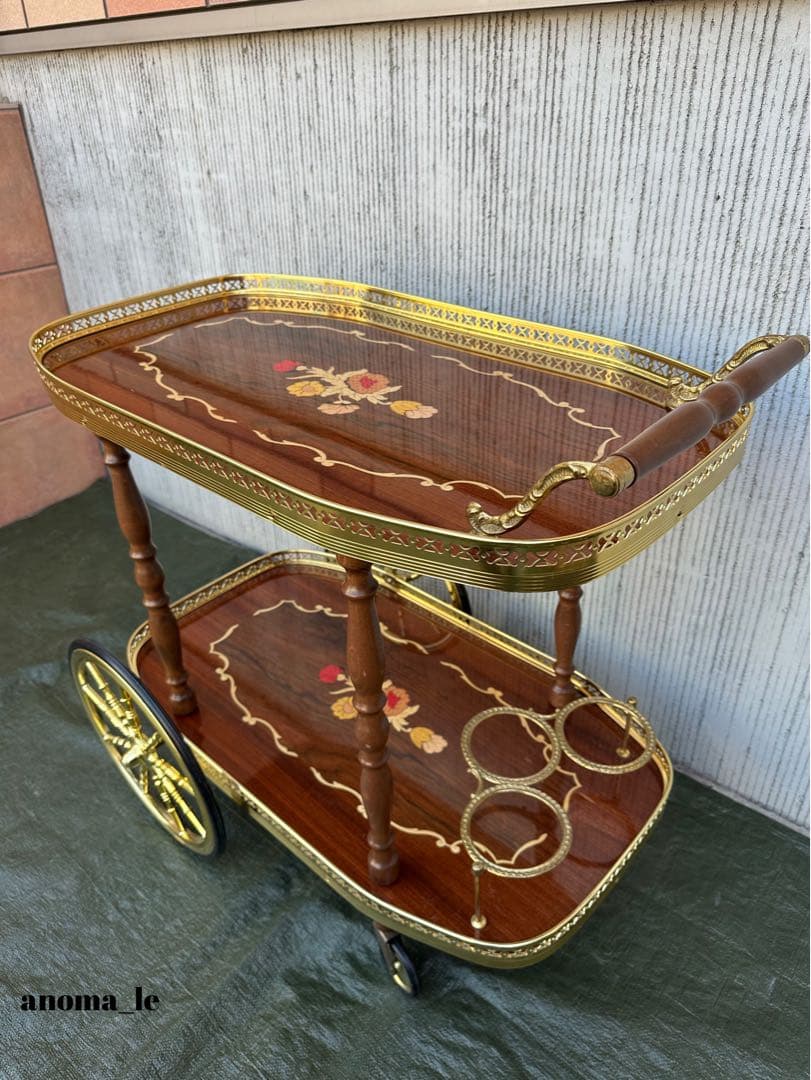 【キッチンワゴン】イタリア　木製　象嵌細工　サービスワゴン　綺麗です◎