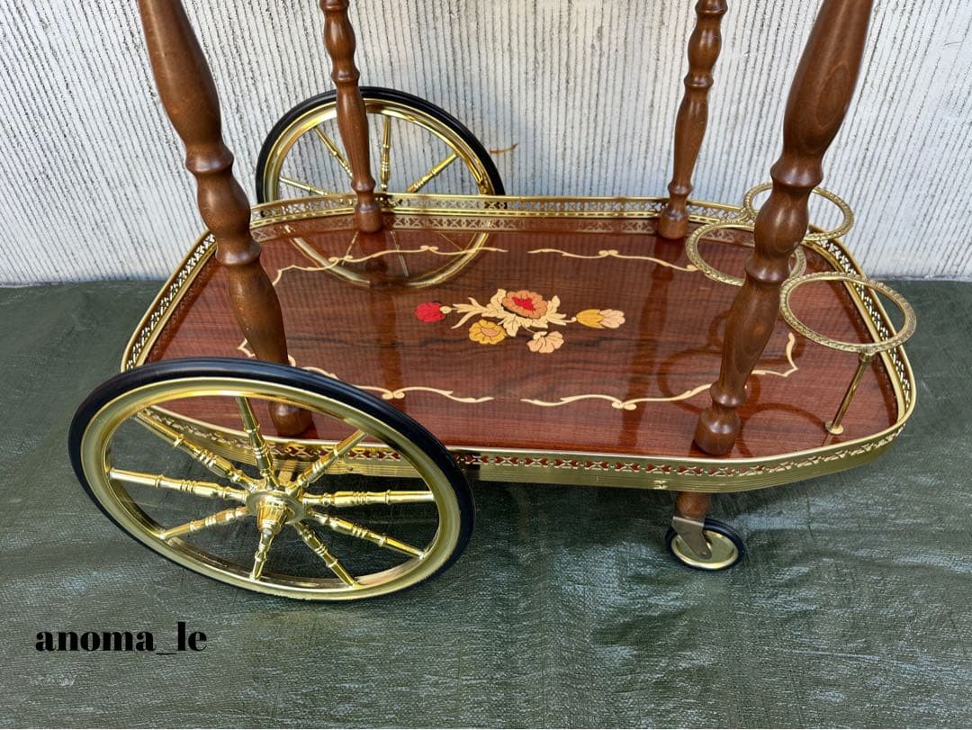 【キッチンワゴン】イタリア　木製　象嵌細工　サービスワゴン　綺麗です◎