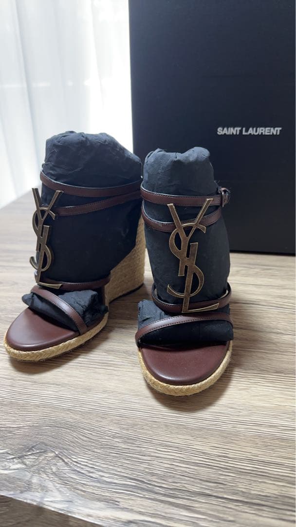 SAINT LAURENT ブラウンウェッジサンダル