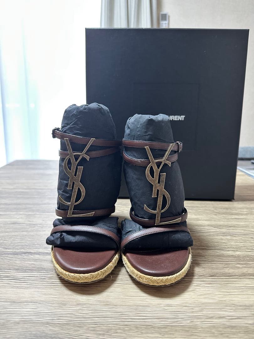 SAINT LAURENT ブラウンウェッジサンダル