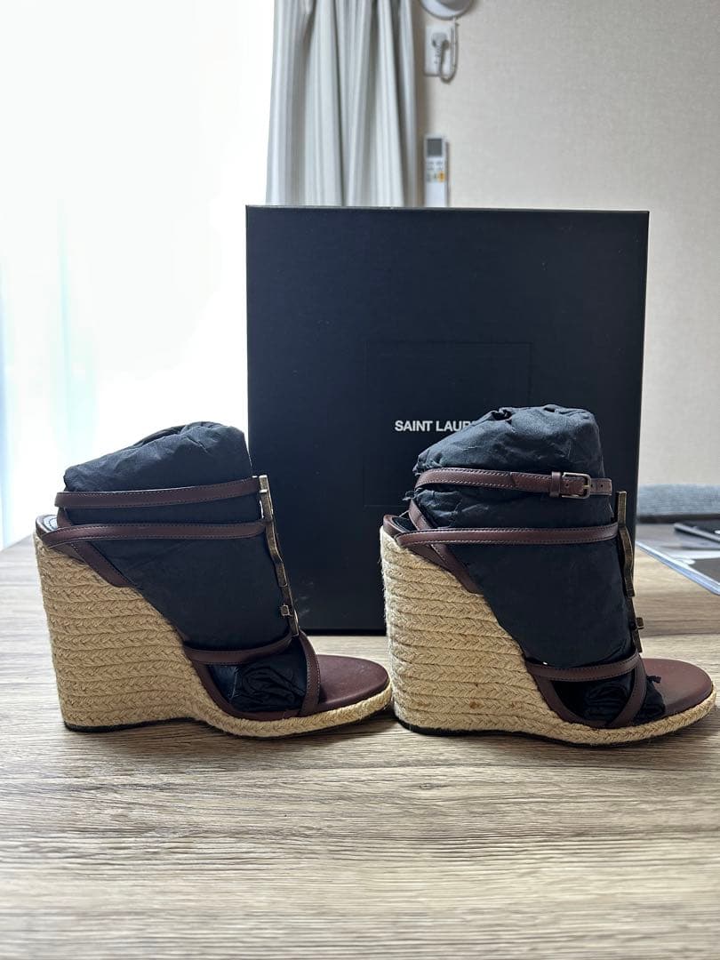 SAINT LAURENT ブラウンウェッジサンダル