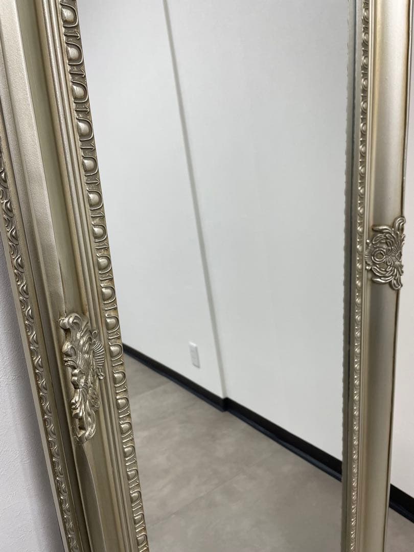 【アンティーク】鏡 姿見 全身鏡 ミラー 彫刻 ロココ シャンパンゴールド