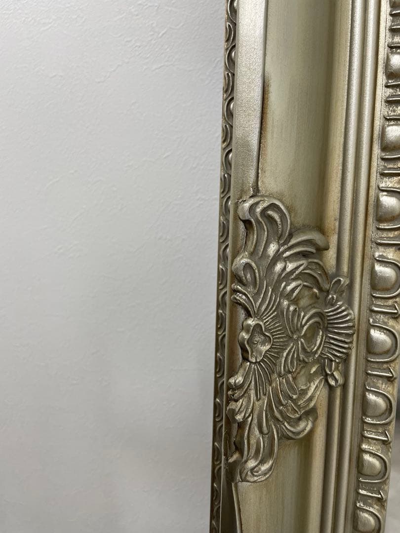 【アンティーク】鏡 姿見 全身鏡 ミラー 彫刻 ロココ シャンパンゴールド