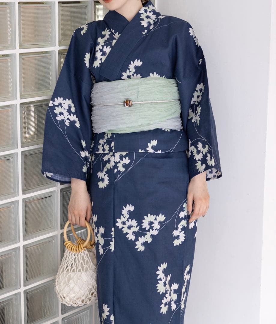 ゆかた館グレース ネイビー花柄浴衣・帯セット
