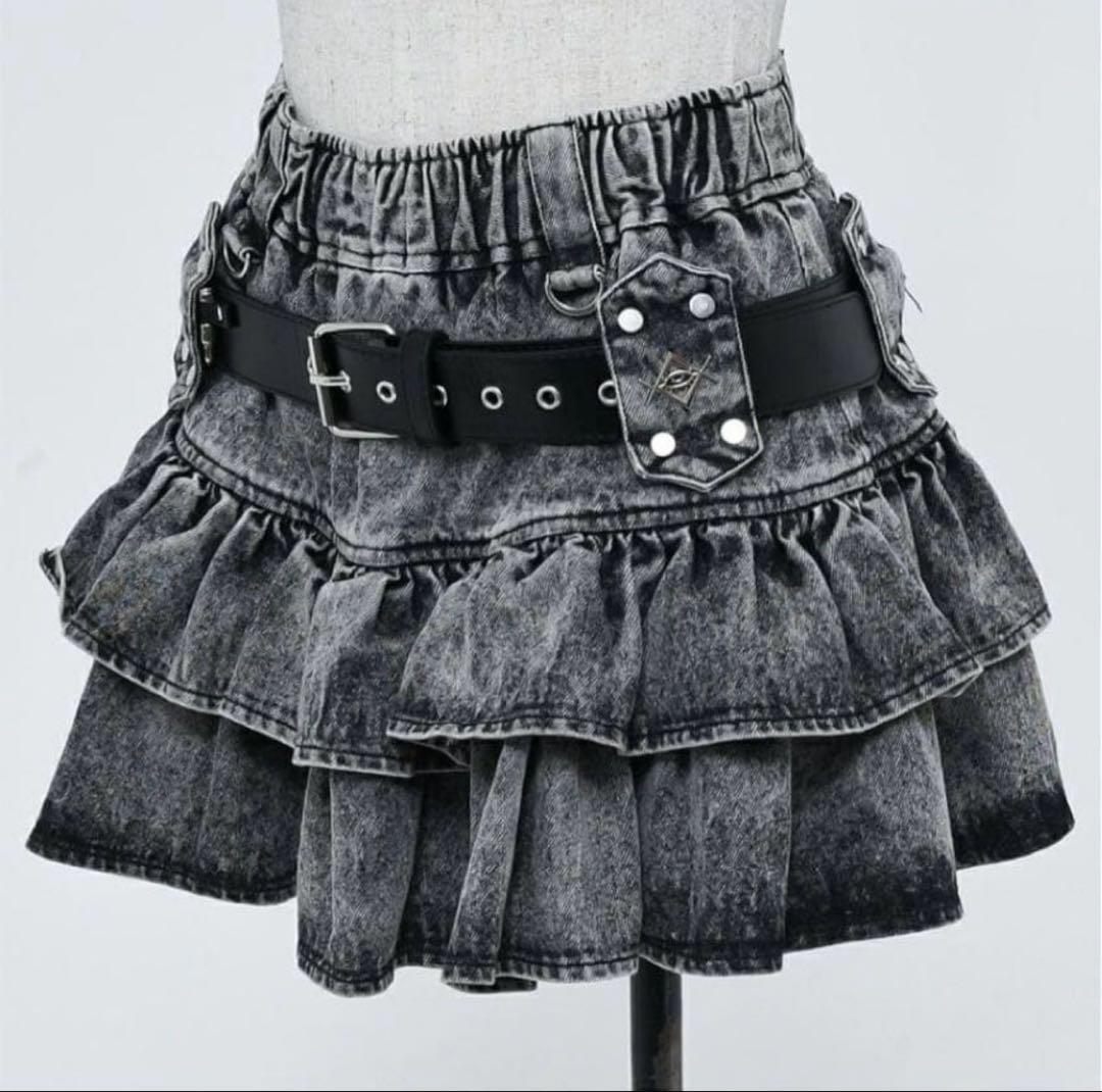 『REFLEM/レフレム』弾丸ベルト付きフリルスカート グレー