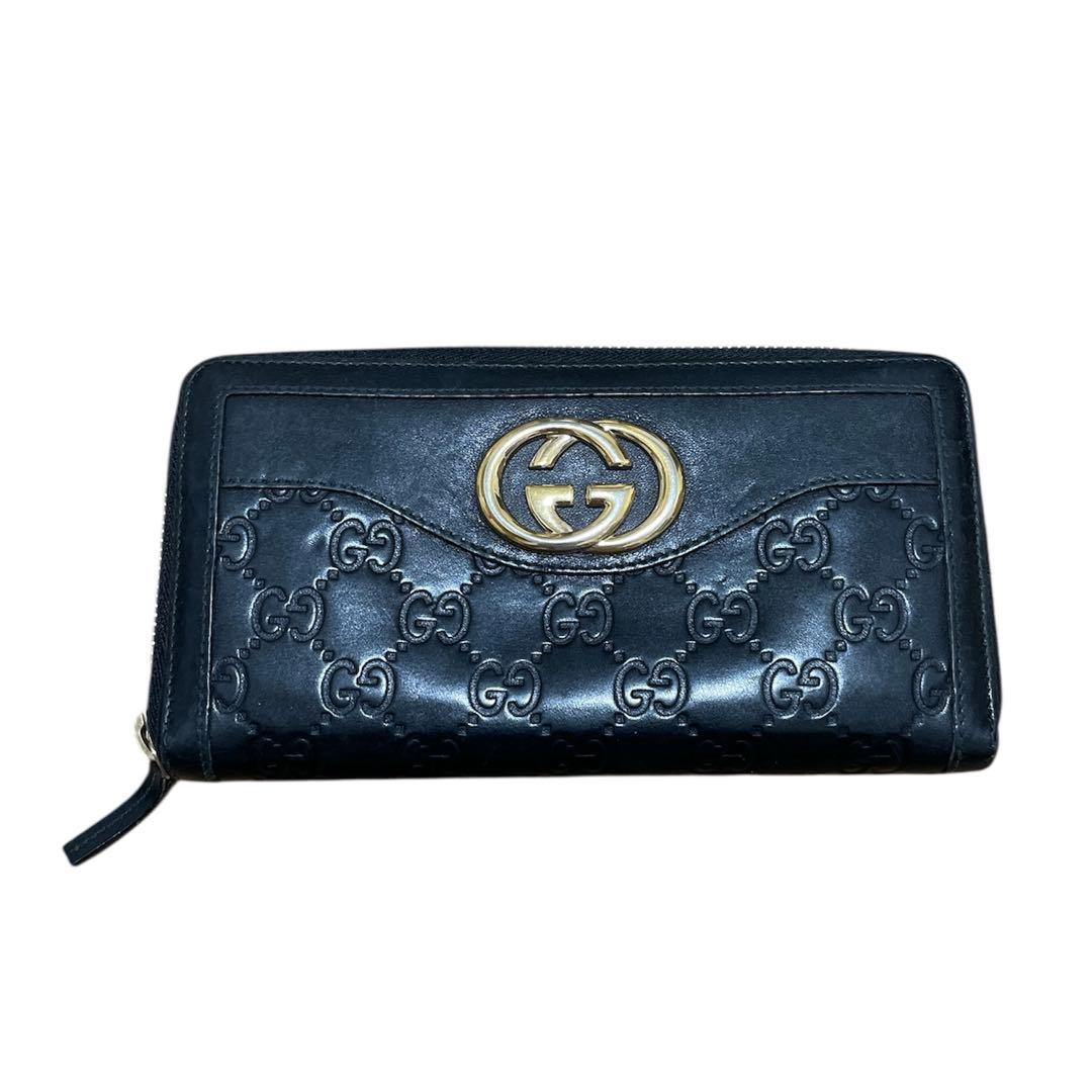 GUCCI グッチ ラウンドファスナー インターロッキング 長財布 ブラック