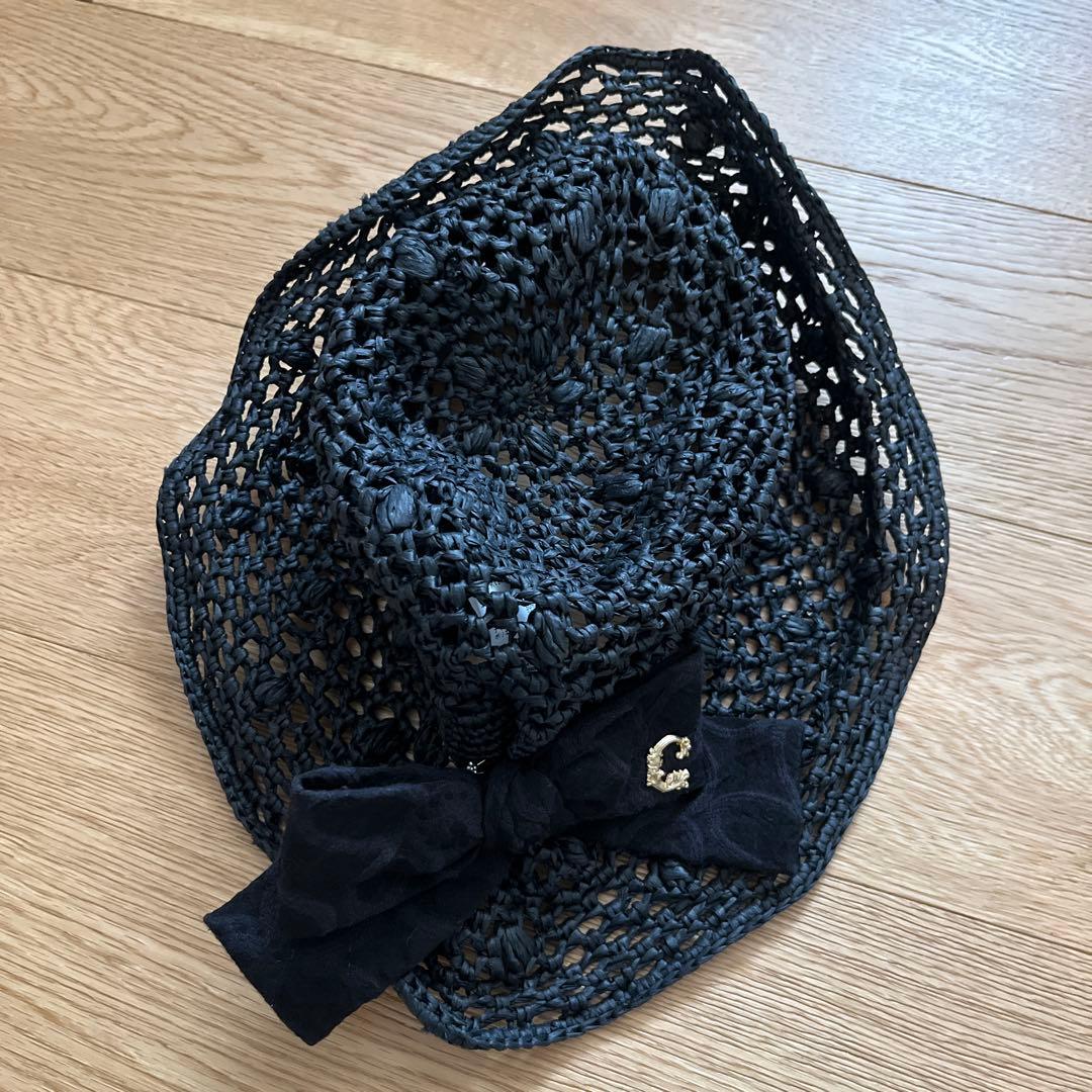 ブーケ　カシラ　ca4la 黒の編み込み麦わら帽子