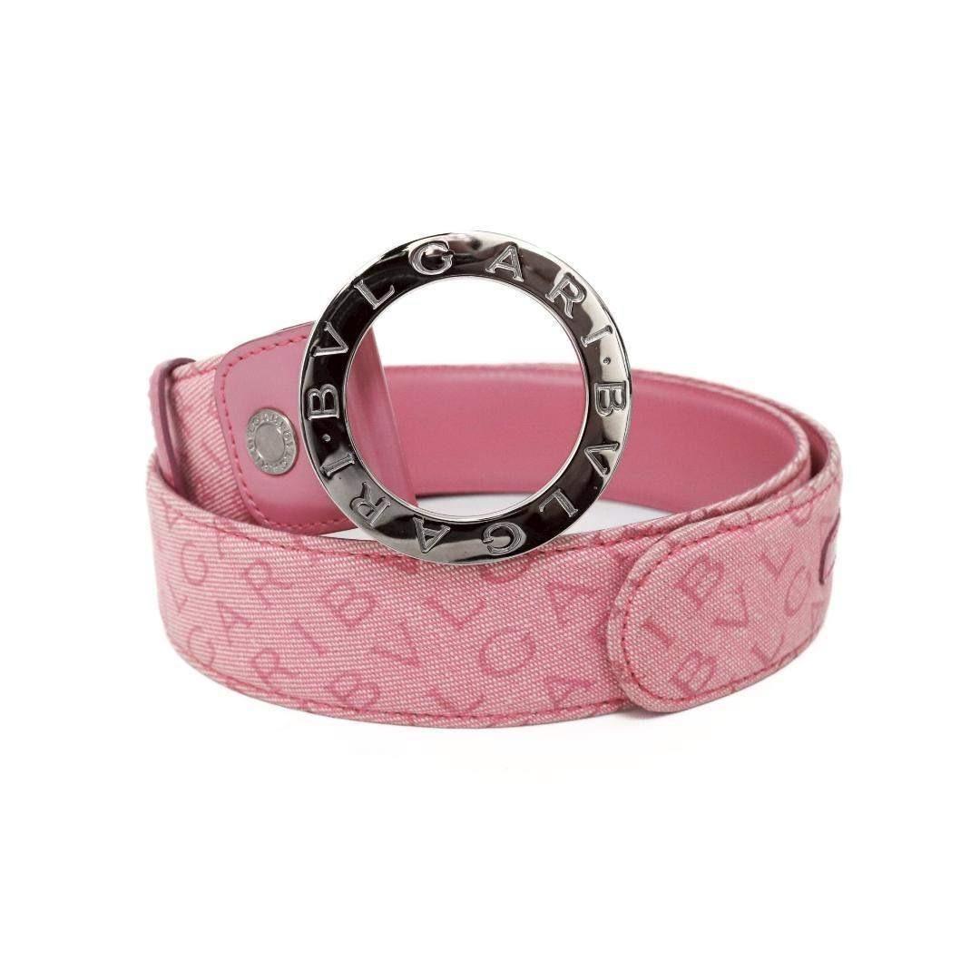 BVLGARI ロゴマニア ベルト ピンク 77cm±2.5 幅4cm 1083