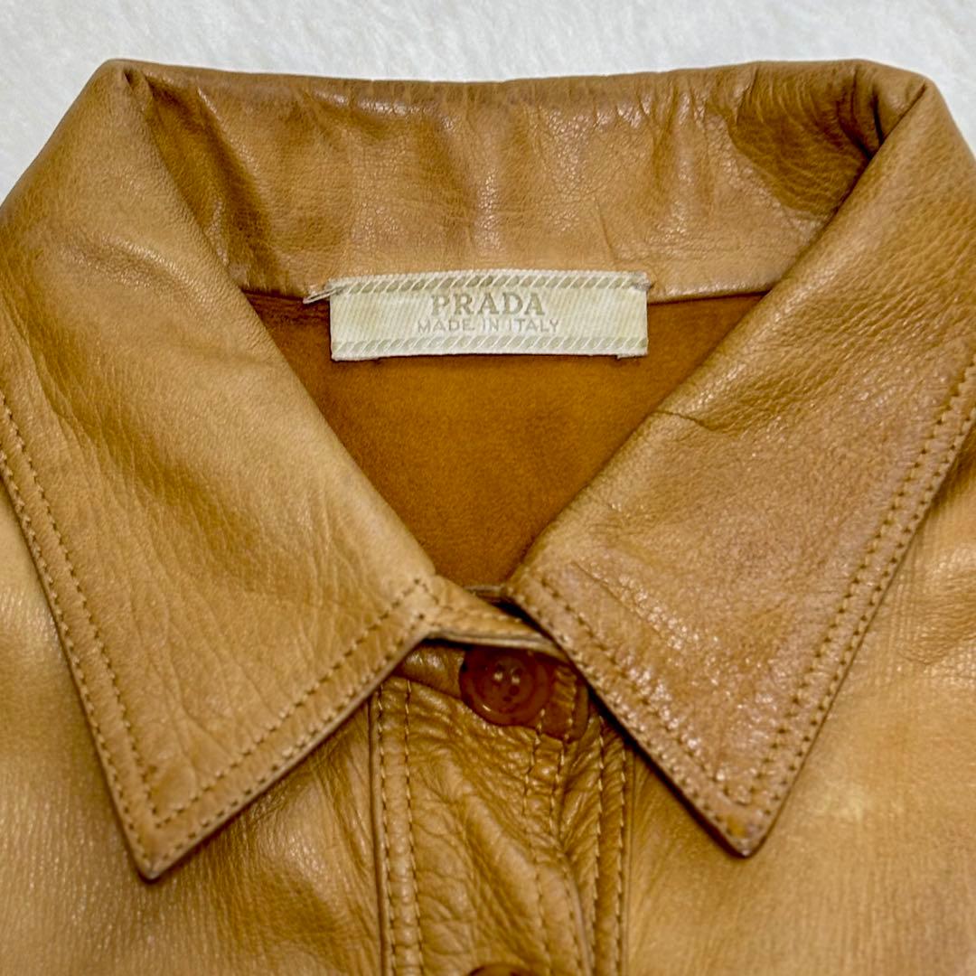 PRADA プラダ ヴィンテージ アーカイブ レザーシャツ キャメル カーフ