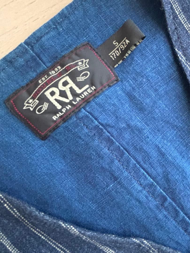 RRL/インディゴリネンストライプベスト/S/ラルフローレン