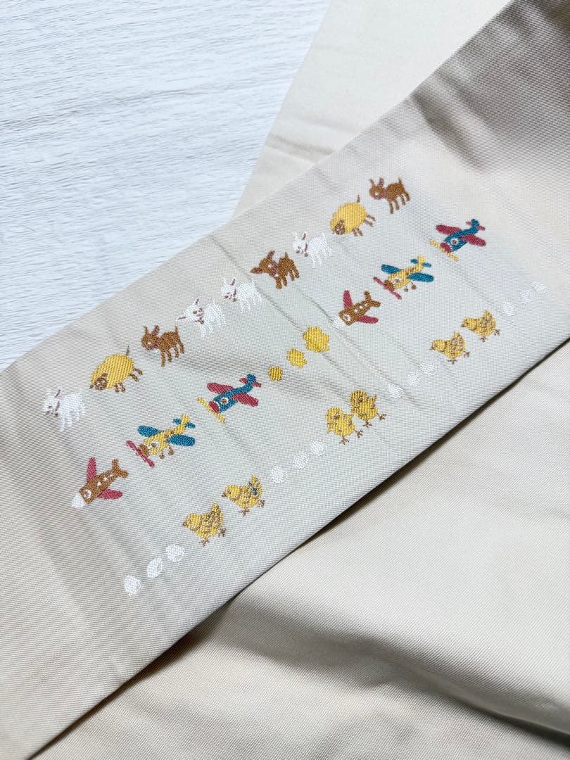 m-48 汽車 乗り物 動物 犬 ハート 苺 名古屋帯 正絹