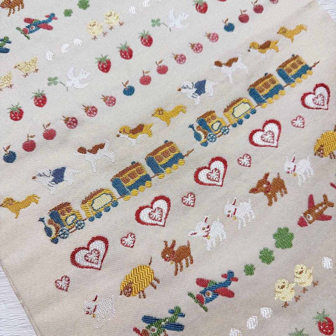 m-48 汽車 乗り物 動物 犬 ハート 苺 名古屋帯 正絹