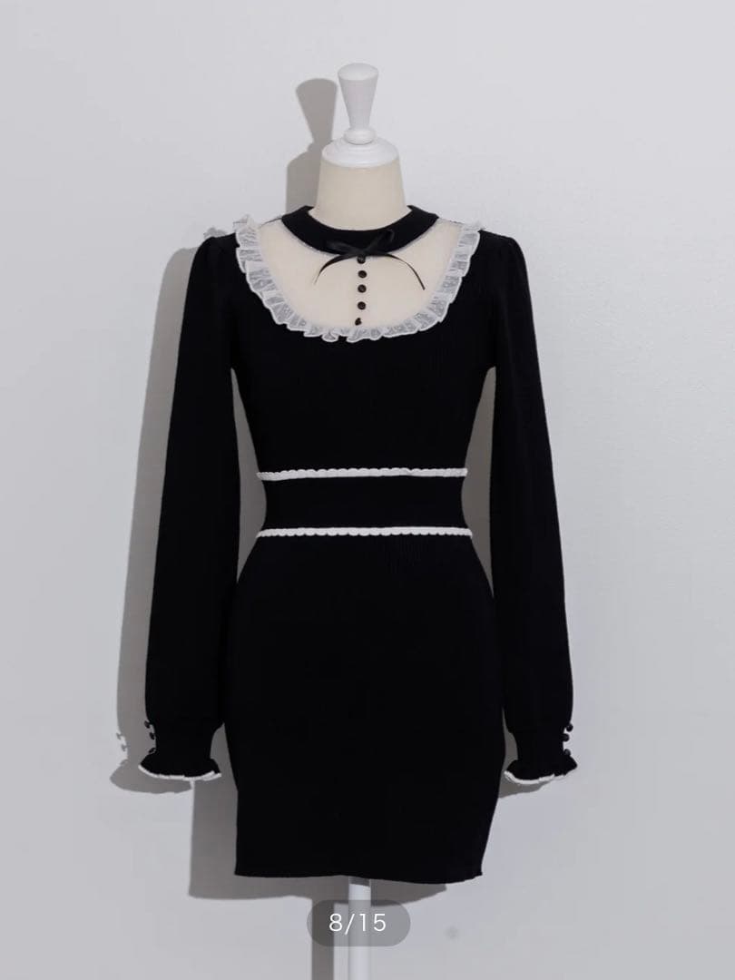 チュールフリルドーリーニットワンピース ブラック pium