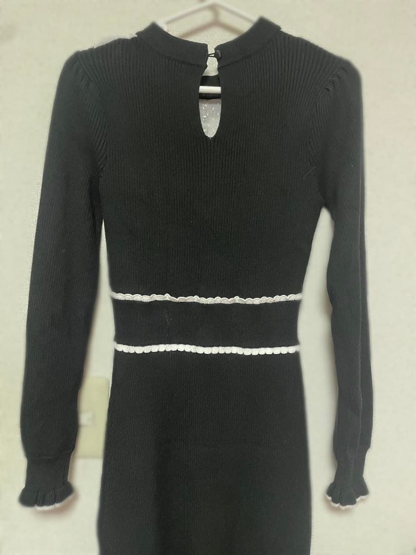 チュールフリルドーリーニットワンピース ブラック pium