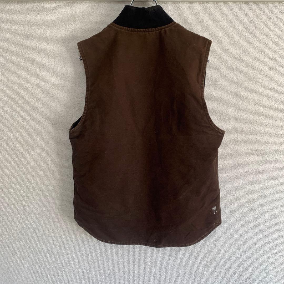 カーハート ダックベスト　ブラウン　焦茶　フェード　ペンキ飛び