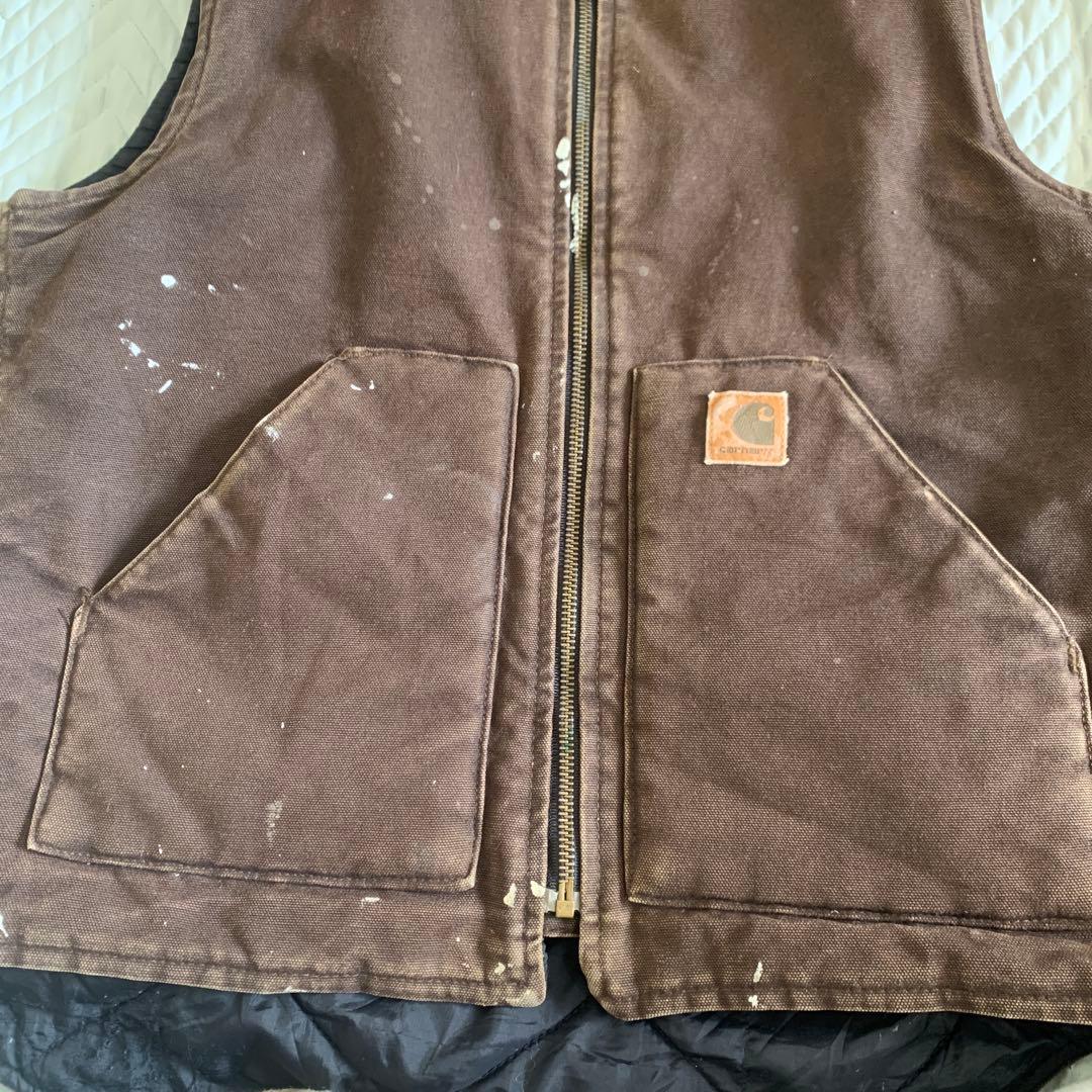 カーハート ダックベスト　ブラウン　焦茶　フェード　ペンキ飛び