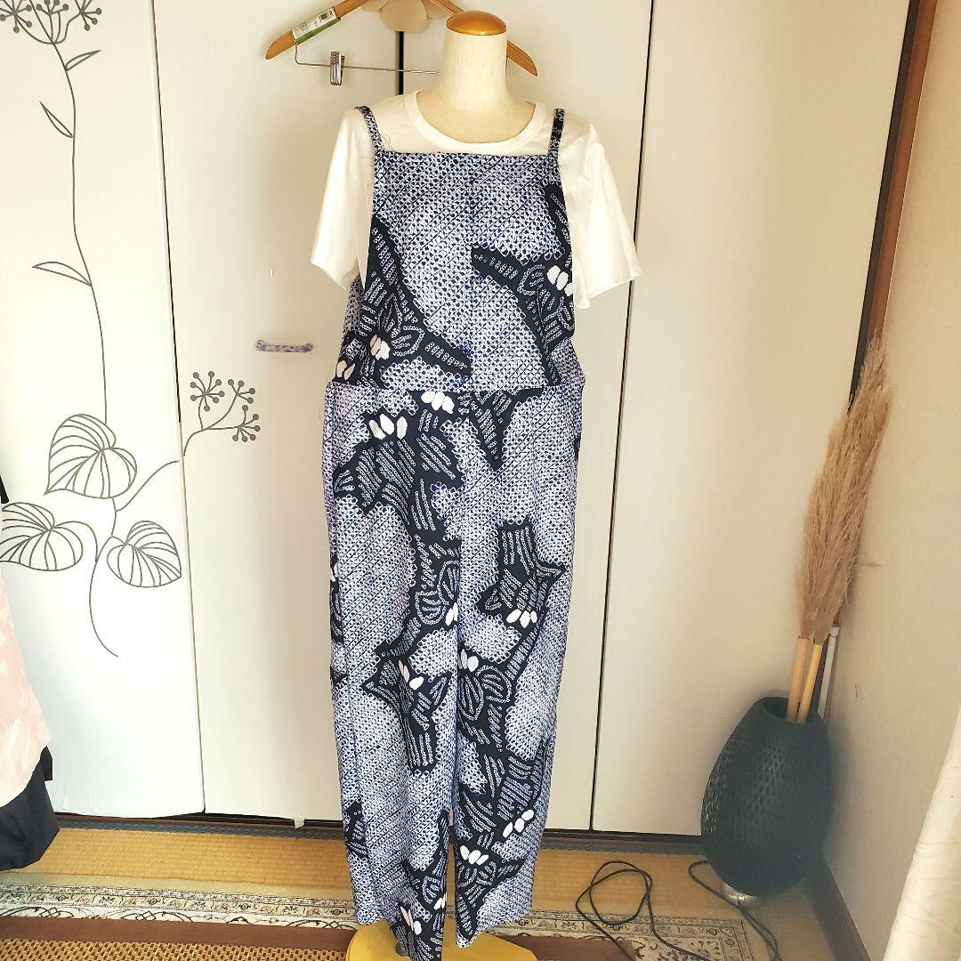 有松絞り浴衣リメイク　サロペット、オールインワン、有松鳴海絞り浴衣よりリメイク