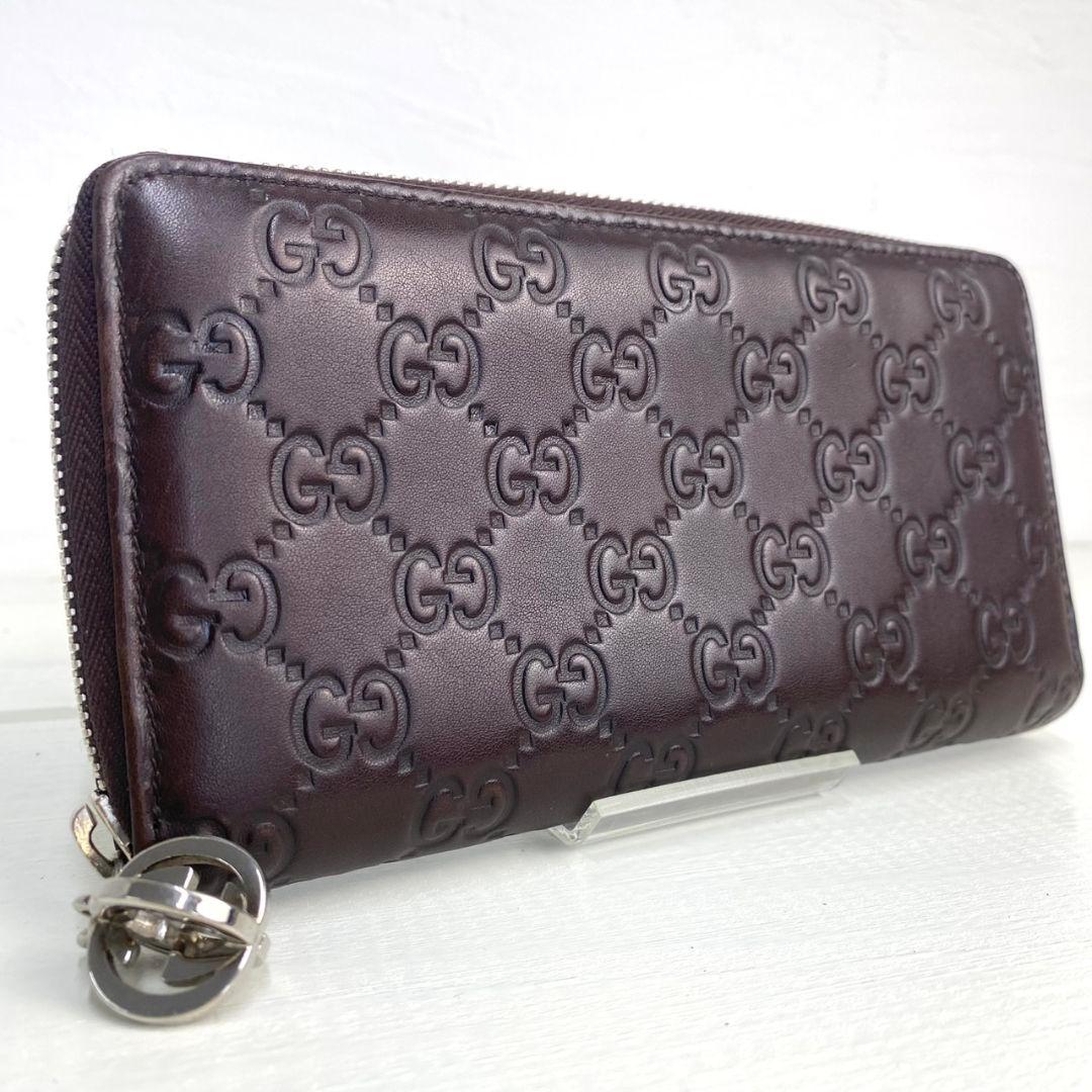 GUCCI ダークブラウン グッチシマ　ラウンドファスナー　長財布