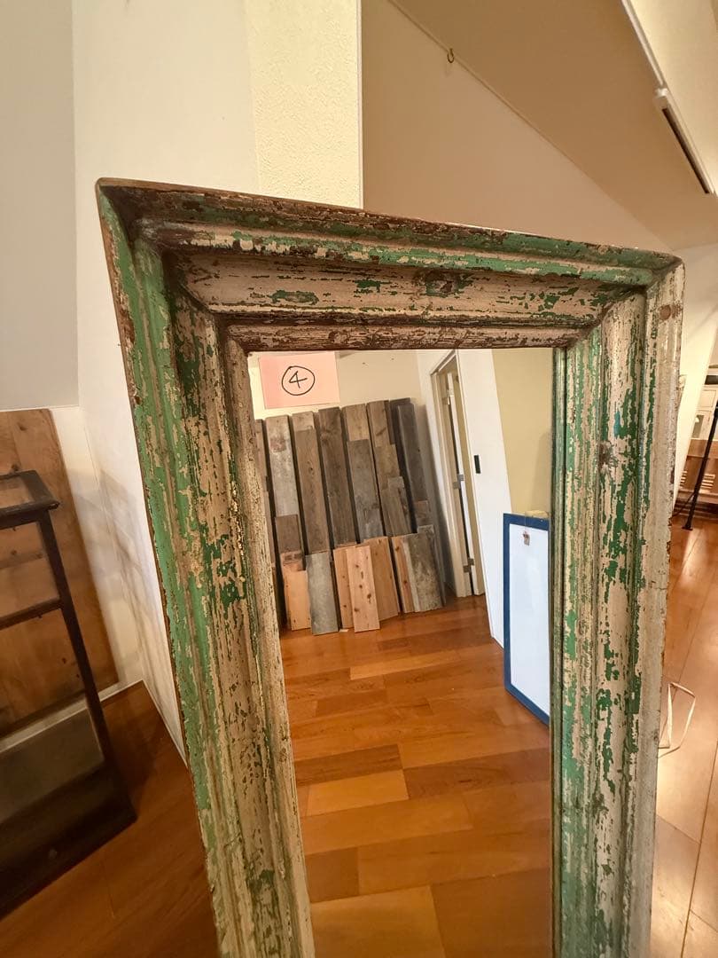 【展示品】ヴィンテージ大型姿見 グリーンブラウン