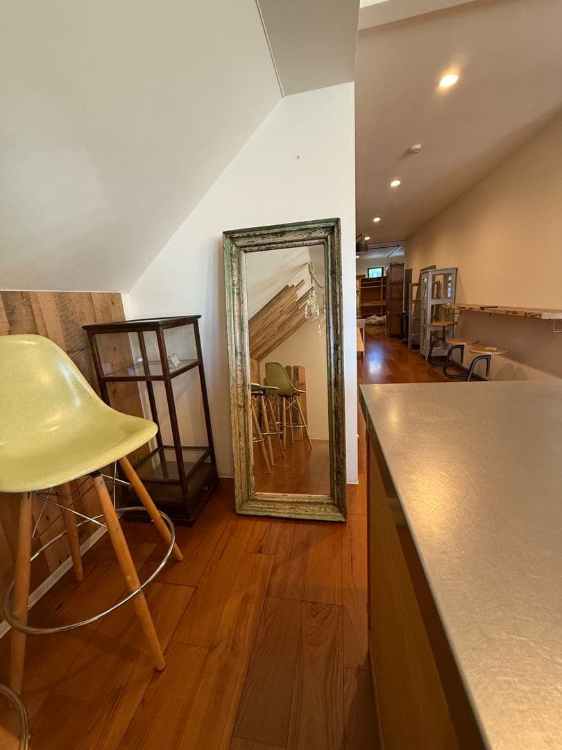 【展示品】ヴィンテージ大型姿見 グリーンブラウン