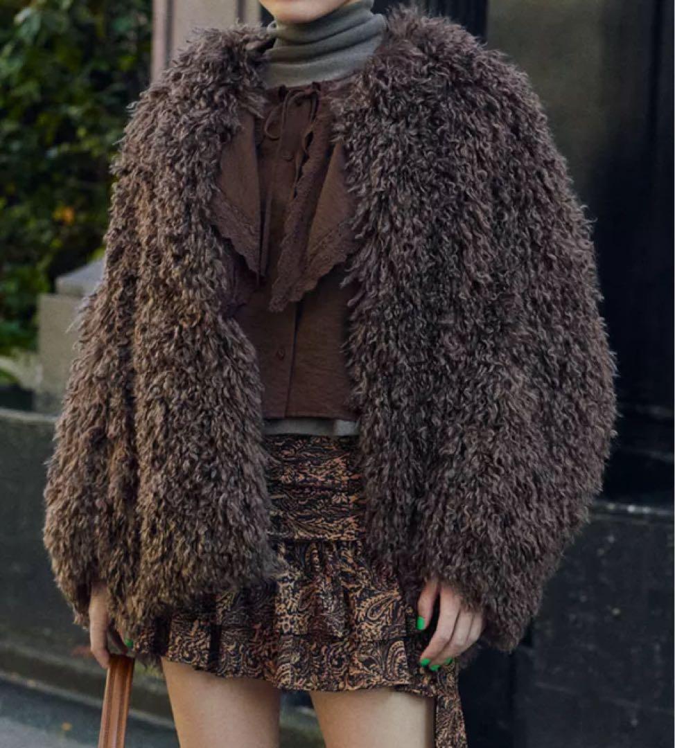 お値下げ！ZARAフェイクファーコート ブラウン S新品未使用！